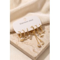 316L Çelik Gold Renk Zincir Detaylı Zirkon Taşlı Kadın Küpe Seti TJ-BKP12088