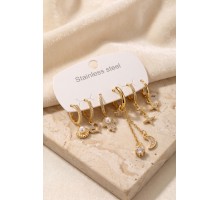 316L Çelik Gold Renk Zincir Detaylı Zirkon Taşlı Kadın Küpe Seti TJ-BKP12088