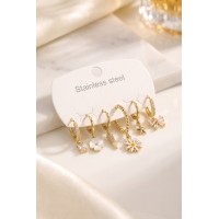 316L Çelik Gold Renk Papatya Model Detaylı Kadın Küpe Seti TJ-BKP12092