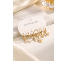 316L Çelik Gold Renk Papatya Model Detaylı Kadın Küpe Seti TJ-BKP12092
