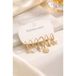 316L Çelik Gold Renk Papatya Model Detaylı Kadın Küpe Seti TJ-BKP12092