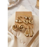 Gold Renk Metalik Kaplamalı CCB 6 Çift Küpe Seti TJ-BKP12094