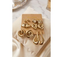 Gold Renk Metalik Kaplamalı CCB 6 Çift Küpe Seti TJ-BKP12094