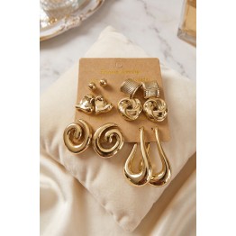 Gold Renk Metalik Kaplamalı CCB 6 Çift Küpe Seti TJ-BKP12094
