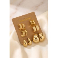 Gold Renk Metalik Kaplamalı 6 Çift CCB Küpe Seti TJ-BKP12096