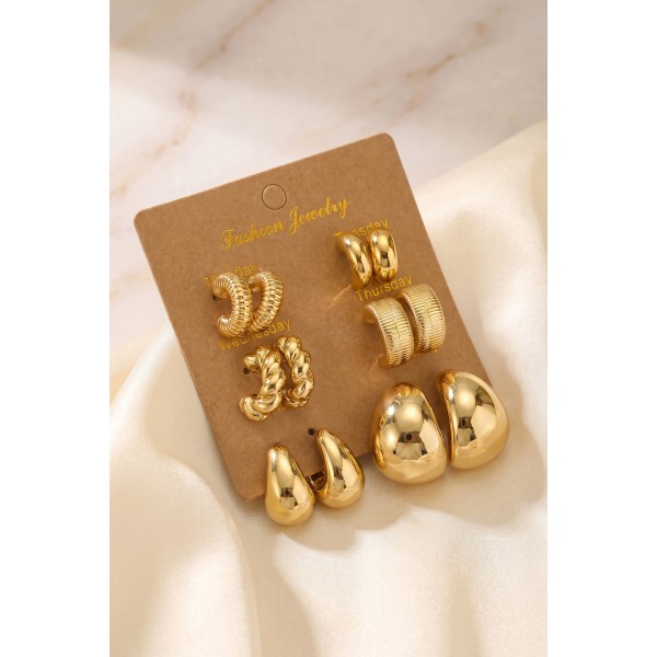 Gold Renk Metalik Kaplamalı 6 Çift CCB Küpe Seti TJ-BKP12096