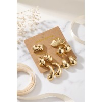 Metalik Kaplama Gold Renk CCB 6 Çift Kadın Küpe Seti TJ-BKP12098