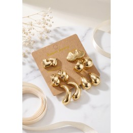 Metalik Kaplama Gold Renk CCB 6 Çift Kadın Küpe Seti TJ-BKP12098