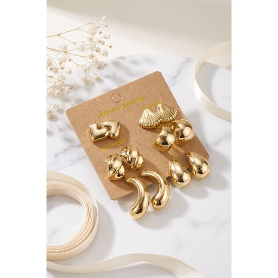 Metalik Kaplama Gold Renk CCB 6 Çift Kadın Küpe Seti TJ-BKP12098
