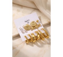 Metalik Kaplama Gold Renk Deniz Kabuğu Detaylı CCB 9 Çift Kadın Küpe Seti TJ-BKP12100