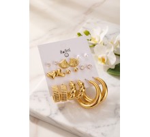 Gold Renk Metalik Kaplamalı Deniz Kabuğu Detaylı CCB 9 Çift Küpe Seti TJ-BKP12104