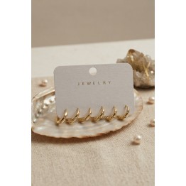 Gold Renk Pirinç Zirkon Taşlı Halka Model 6'lı Kadın Küpe Seti TJ-BKP12119