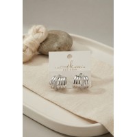 Gümüş Renk Pirinç Kafes Model Halka Küpe TJ-BKP12143
