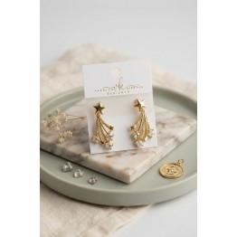 Gold Renk Zirkon Taşlı Halley Model Pirinç Kadın Küpe TJ-BKP12144