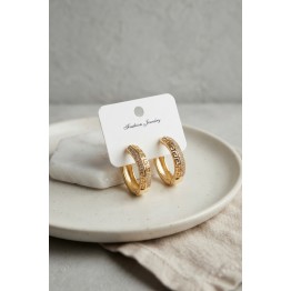 Gold Renk Zirkon Taşlı ve Geometrik Motifli Pirinç Halka Kadın Küpe TJ-BKP12146