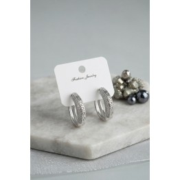 Gümüş Renk Zirkon Taşlı ve Geometrik Motifli Pirinç Halka Kadın Küpe TJ-BKP12147