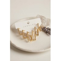 Gold Renk Zirkon Taşlı Pirinç Kare Model Kadın Küpe Seti TJ-BKP12165