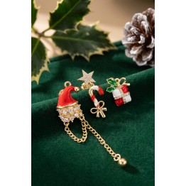 Gold Noel Baba Şapkalı Zirkon Taşlı Yılbaşı Küpe TJ-BKP12177
