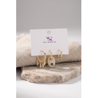 Pirinç Gold Renk Zirkon Taşlı Kadın Küpe Seti TJ-BKP12193