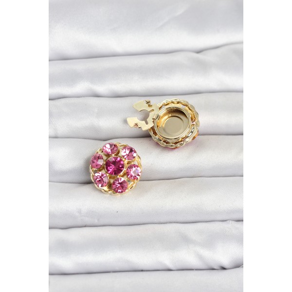 Pembe Zirkon Taşlı Düğme veya Manşet Broşu TJ-BR485