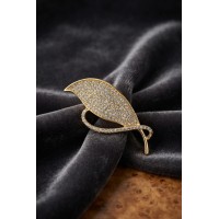 Gold Renk Zirkon Taşlı Yaprak Model Broş TJ-BR495
