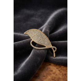 Gold Renk Zirkon Taşlı Yaprak Model Broş TJ-BR495