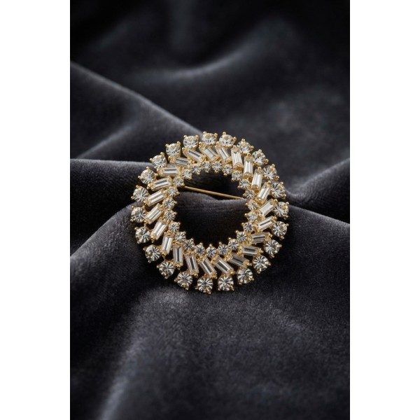Gold Renk Zirkon Taşlı Halka Model Broş TJ-BR500