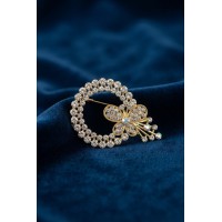 Kelebek Detaylı Zirkon Taşlı Gold Renk Broş TJ-BR506