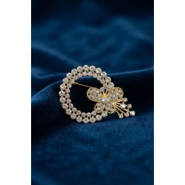 Kelebek Detaylı Zirkon Taşlı Gold Renk Broş TJ-BR506
