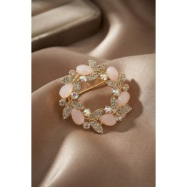 Gold Pembe Detaylı Zirkon Taşlı Broş TJ-BR518