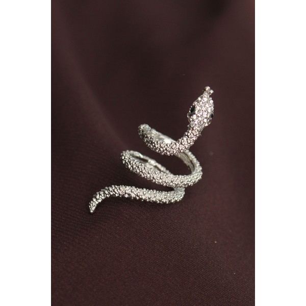 Ayarlanabilir Silver Renk Zirkon Taşlı Yılan Yüzük TJ-BYK2236