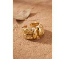 Granül Dokulu Çift Sıra Ayarlanabilir Gold Renk Yüzük TJ-BYK4220