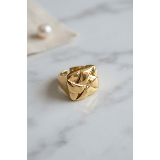 Geometrik Origami Tasarımlı Ayarlanabilir Gold Renk Yüzük TJ-BYK4221
