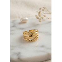 Örgü Formlu Geniş Tasarım Gold Renk Yüzük TJ-BYK4227