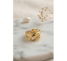 Örgü Formlu Geniş Tasarım Gold Renk Yüzük TJ-BYK4227