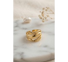 Örgü Formlu Geniş Tasarım Gold Renk Yüzük TJ-BYK4227