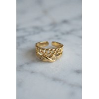 Zincir ve Düğüm Detaylı Ayarlanabilir Gold Renk Yüzük TJ-BYK4231