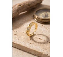 Vida ve Zirkon Taş Detaylı Gold Çelik Yüzük TJ-BYK4232