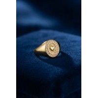 Zirkon Taşlı Kalp Detaylı Gold Renk Kadın Yüzük TJ-BYK4238