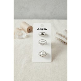 Gümüş Renk Pirinç 3'lü Vintage Kadın Yüzük Kombini BYK4289 TJ-BYK4289