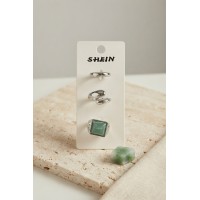 Gümüş Renk Pirinç 3'lü Yeşil Taşlı Detaylı Vintage Kadın Yüzük Kombini BYK4293 TJ-BYK4293
