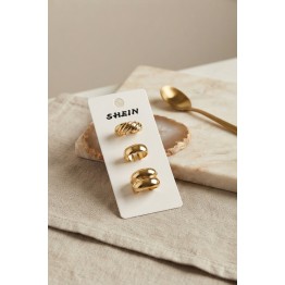 Gold Renk Pirinç 3'lü Vintage Kadın Yüzük Kombini BYK4296 TJ-BYK4296