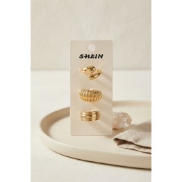 Gold Renk Pirinç 3'lü Vintage Kadın Yüzük Kombini BYK4298 TJ-BYK4298