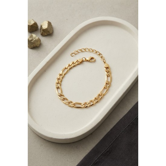 316L Çelik Gold Renk Figaro Zincir Model Erkek Bileklik TJ-EB3810