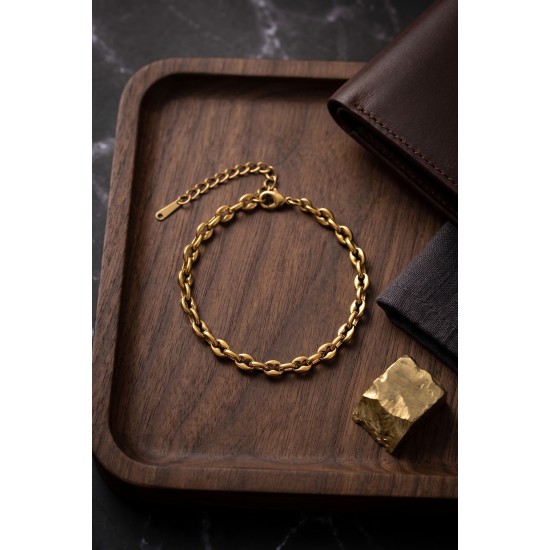 316L Çelik Gold Renk Rolo Zincir Model Erkek Bileklik TJ-EB3839