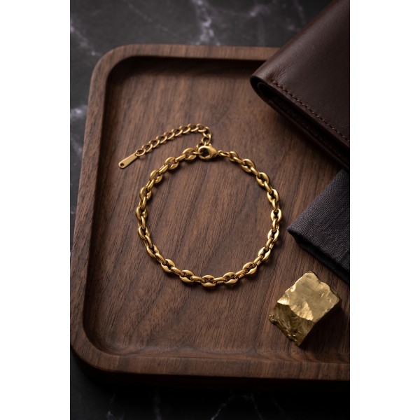 316L Çelik Gold Renk Rolo Zincir Model Erkek Bileklik TJ-EB3839