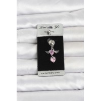 316L Cerrahi Çelik Pembe Zirkon Taşlı Kanat Model Göbek Piercing TJ-PR1405