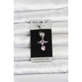 316L Cerrahi Çelik Pembe Zirkon Taşlı Kanat Model Göbek Piercing TJ-PR1405