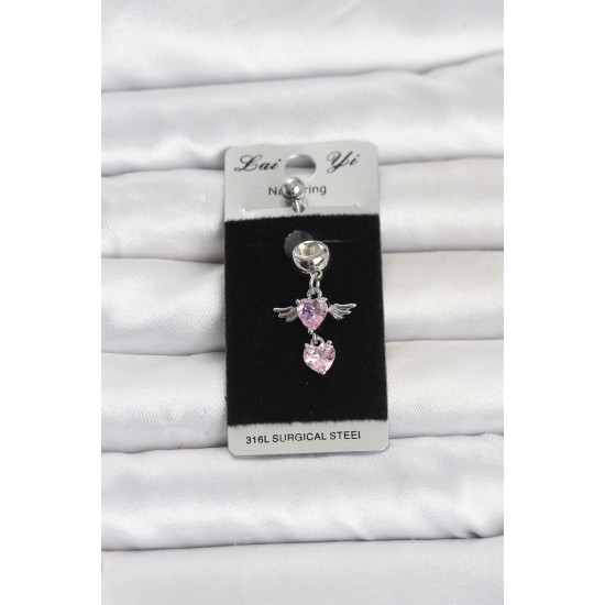 316L Cerrahi Çelik Pembe Zirkon Taşlı Kanat Model Göbek Piercing TJ-PR1405