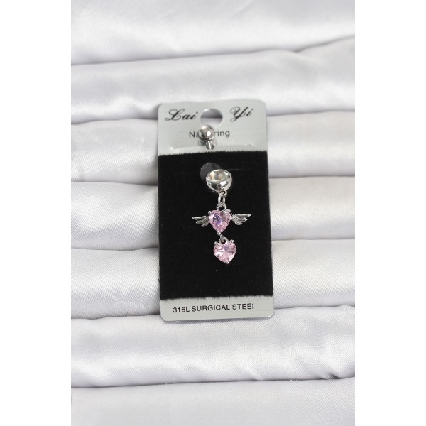 316L Cerrahi Çelik Pembe Zirkon Taşlı Kanat Model Göbek Piercing TJ-PR1405